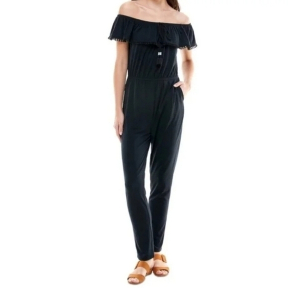 Planet Gold Black Off-Shoulder Jumpsuit - Picture 1 of 7